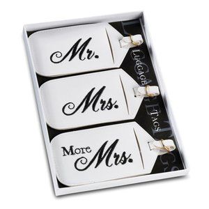 White and Black embroidered Honeymoon Mr. and Mrs. Luggage Tags
